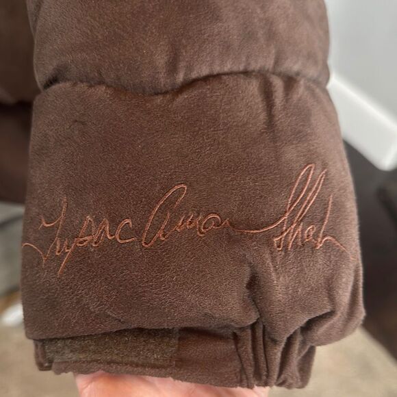 Vintage Makaveli Branded Tupac RARE Brown Puffer Jacket Hood Heavyweight L *READ - Picture 5 of 16